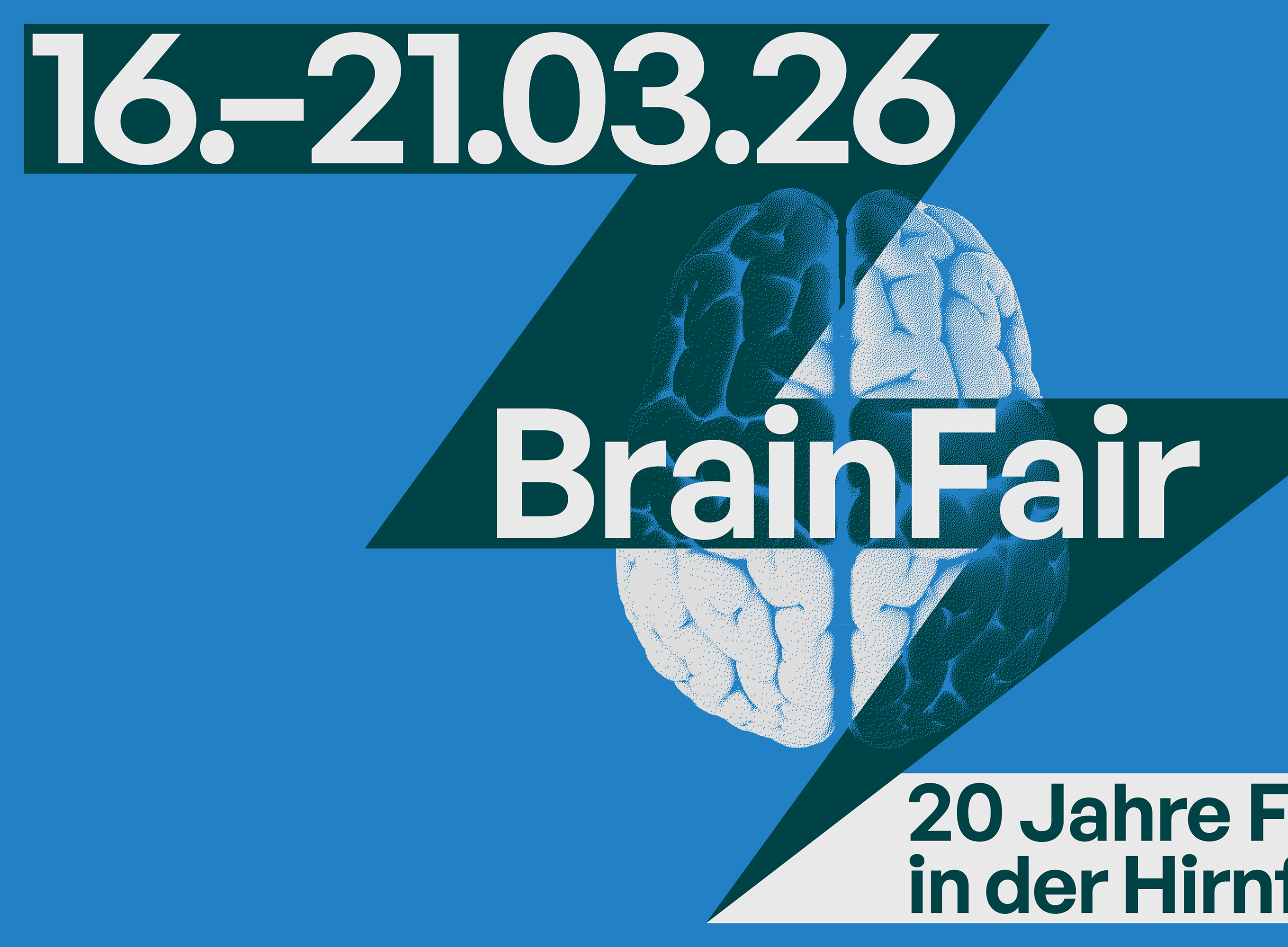 white brain on blue background. written in text is: brain fair. 21.03.26.